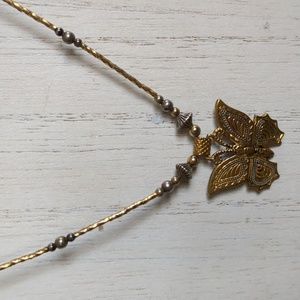 •🦋Brass Silver-Tone Butterfly Necklace